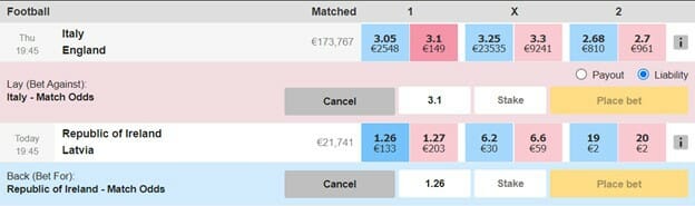 Betfair Exchange Back and Lay Screenshot