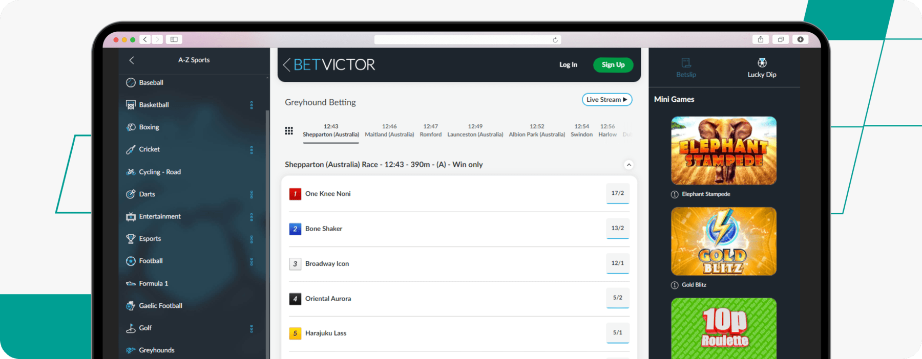 Betvictor Greyhound Betting desktop screenshot