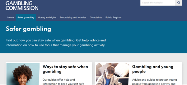 UK Gambling Commission Safer Gambling Page Screenshot