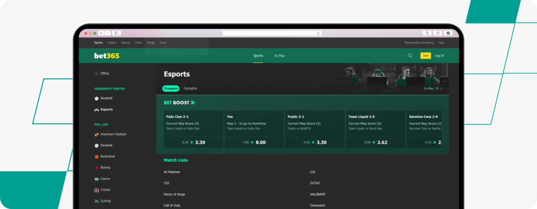 Bet365 eSport Betting desktop screenshot