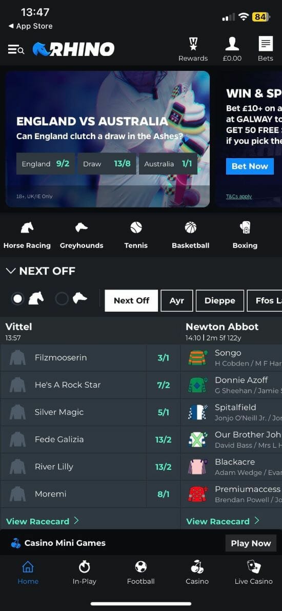 Rhino.bet Mobile App Screenshot