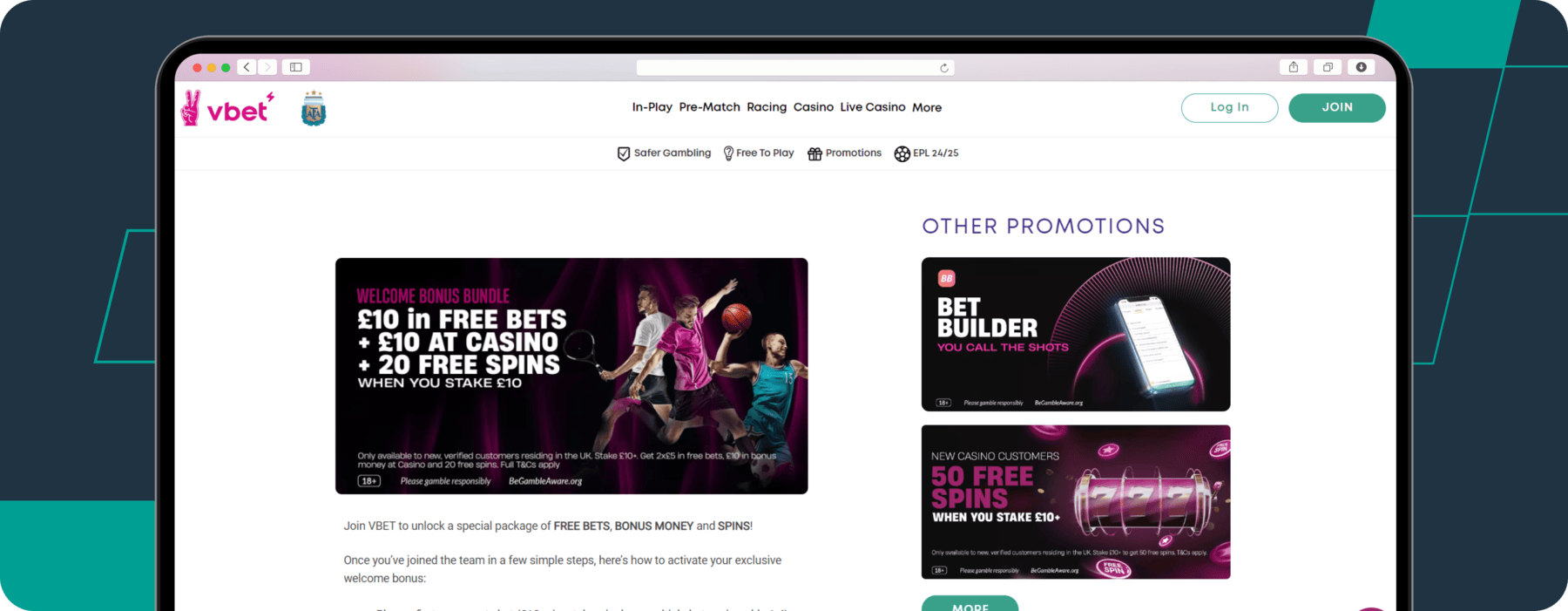 screenshot of vbet sports welcome offer