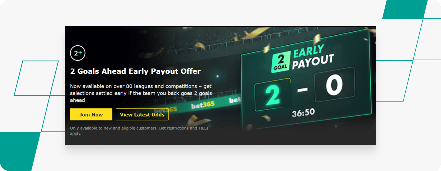 screenshot of bet365 2 goals ahead early payout offer