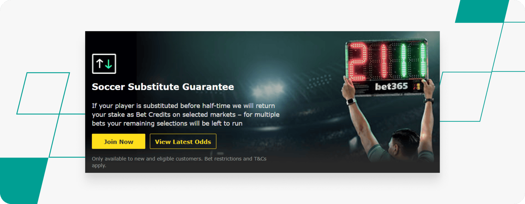 screenshot of bet365 soccer substitute guarantee offer