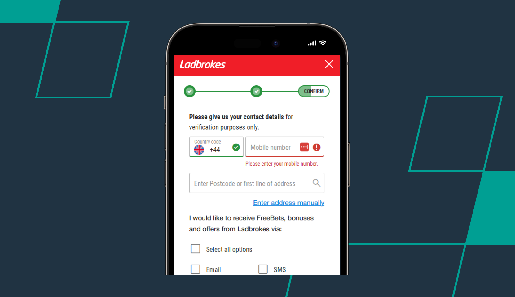 Contact Details while signing up on Ladbrokes